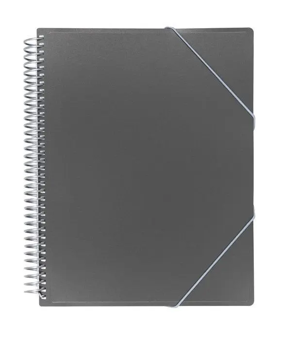 Carpeta A4 30 Fundas Espiral/Gomas Gris Metalizada