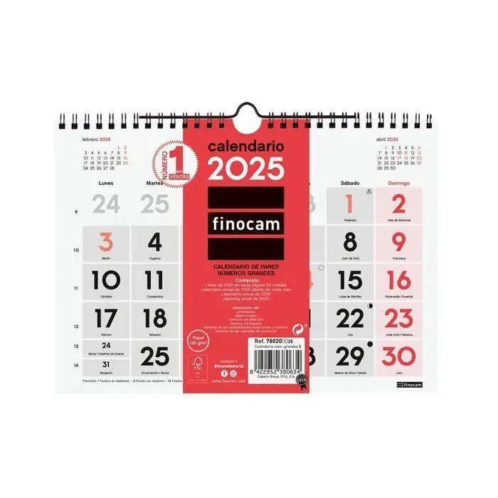 Calendario 2025 Pared Numeros Grandes S