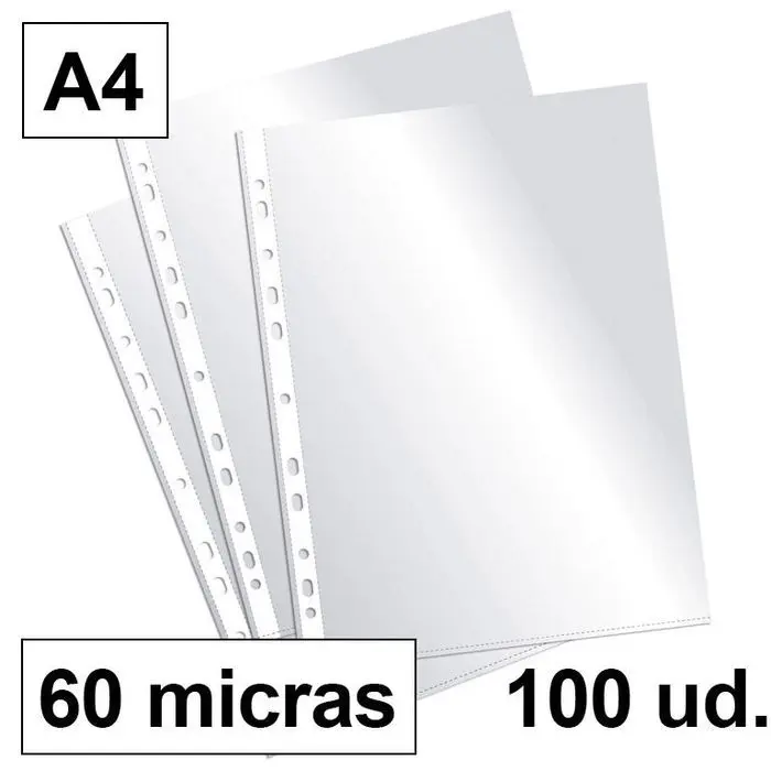 Funda A4 60Micras Plus Multitaladro Cristal 100Ud