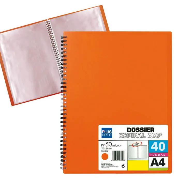 Carpeta A4 40 Fundas Espiral Plus T. d. Naranja