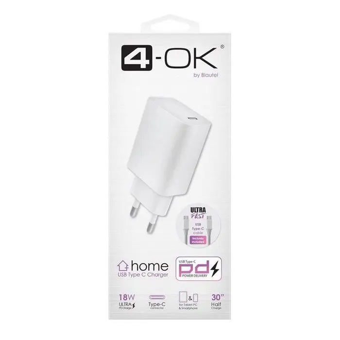 Cargador 4-Ok Rapido 220V-18W Cable Usb Tipo C