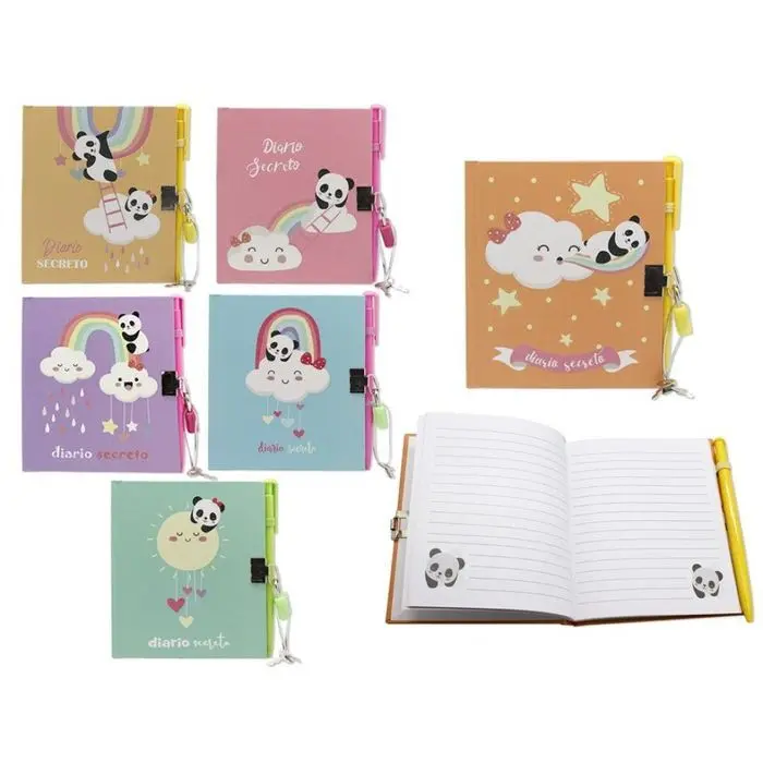 Mini Diario Candado y Boligrafo Rainbow-Panda