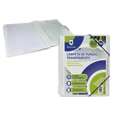 Carpeta A4 60 Fundas Espiral/Goma Bismark Transparente