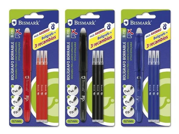 Boligrafo Borrable Clip+ 3 Recambio Surtido Bismark