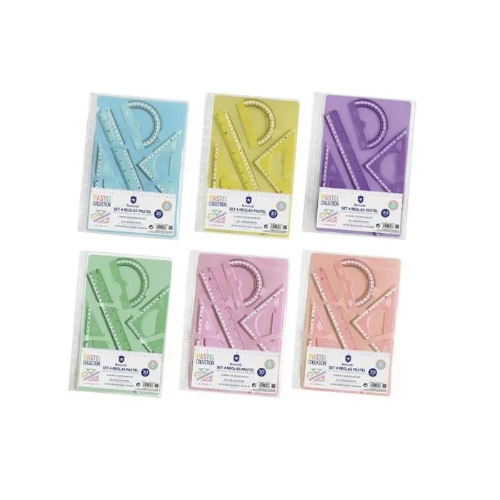 Juego Regla Plastico 4Ud Pastel C/Funda Portadora Multitaladro