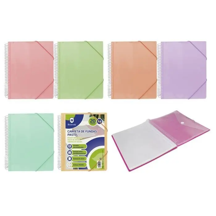 Carpeta A4 20 Fundas Espiral/Gomas Bismark Colores Pastel