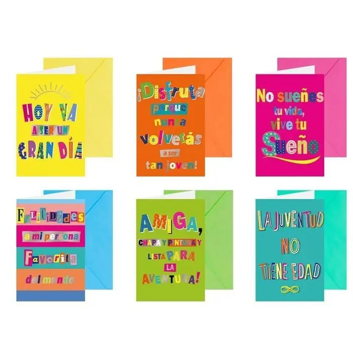Tarjeta Felicitacion Frases Fluor C/Sobre Color ud