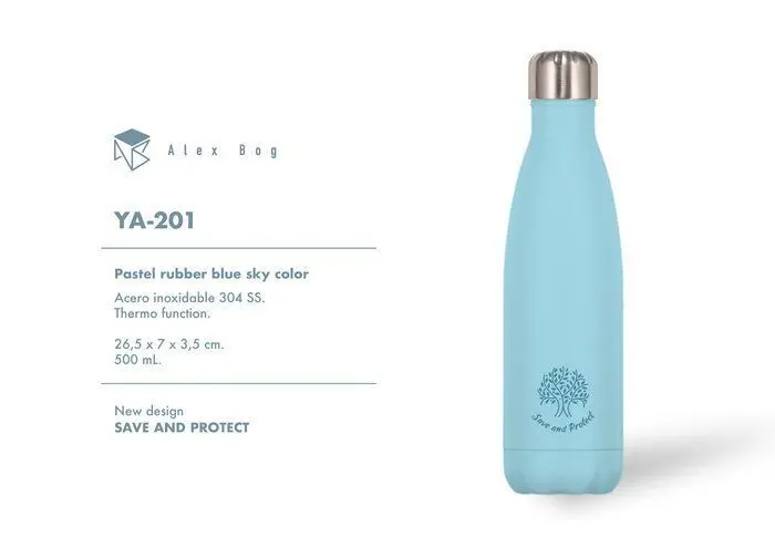 Botella Termica 500Ml Pastel Rubber Blue Sky