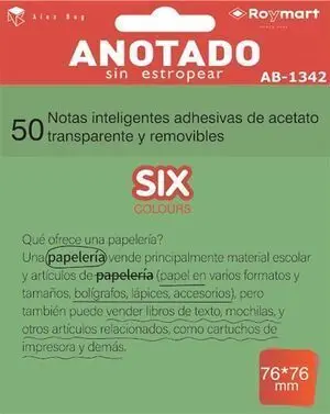 Notas Adhesivas 76X76Mm Tranparentes Verde Fluor 50Ud