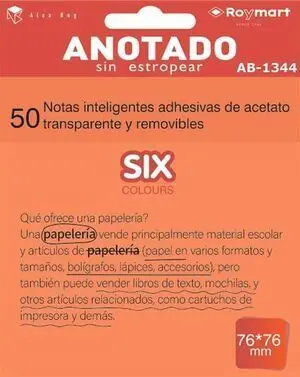 Notas Adhesivas 76X76Mm Transparente Naranja 50Ud