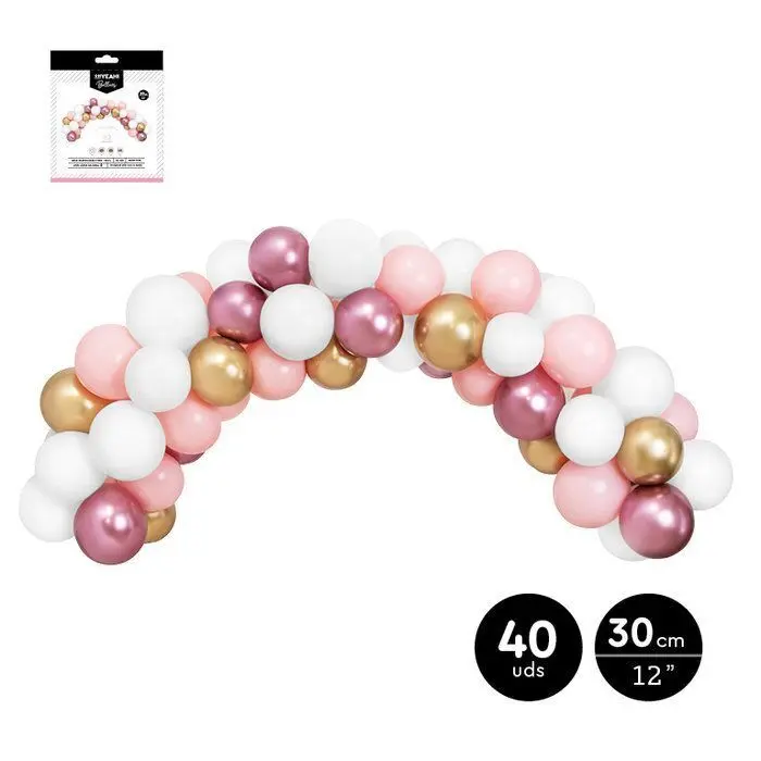 Set Arco de Globos Rosa y Oro Latex 40 uds 1,5M