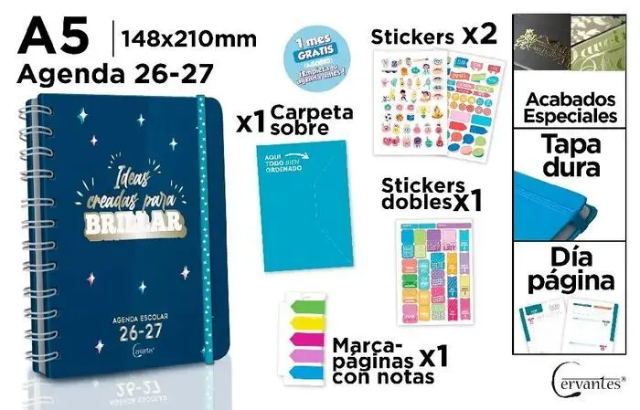 Agenda Escolar A5 D/P 2026/2027 Ideas para Brillar