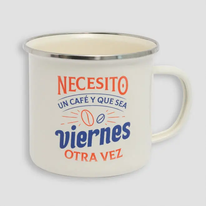 Taza Metálica - Necesito un Café... Y que Sea Viernes Otra Vez