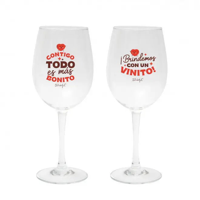 Set de 2 Copas de Vino - Contigo Todo Es Más Bonito. ¡Brindemos con un Vinit