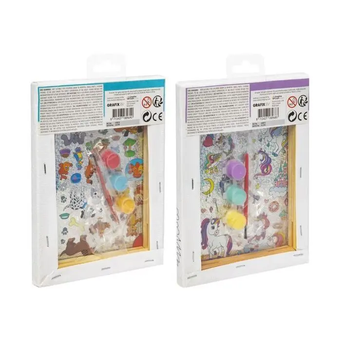 Lienzo 3 Pegatinas+ 3 Pinturas+ Pincel 20X15Cm Canva