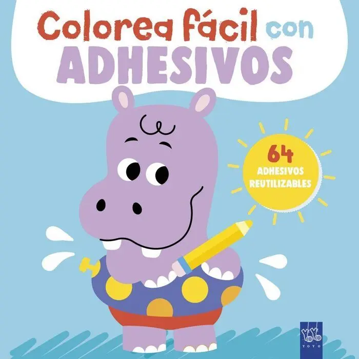 Colorea Facil con Adhesivos. Hipopotamo