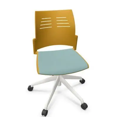 Silla Spacio S/Brazos Base 5 Radios Blanca , Prop. mostaza, Rueda Pol. , Tapizado Turquesa Bs A301