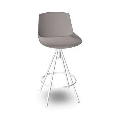 Taburete Noom S40 Altura 67Cm, Asiento Gris Polipropileno, 4 Patas Acero Blanco