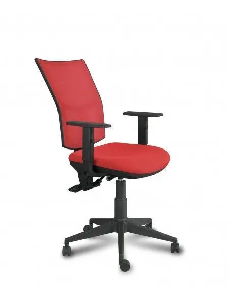 Silla Athenea Resp. Malla Negra, Asiento Tapizado Microfibra Azul 028, Brazos 16 (Reg. Altura) Sistema Asyncro con (Desplazamiento de Asiento), Ruedas para Suelos Delicados