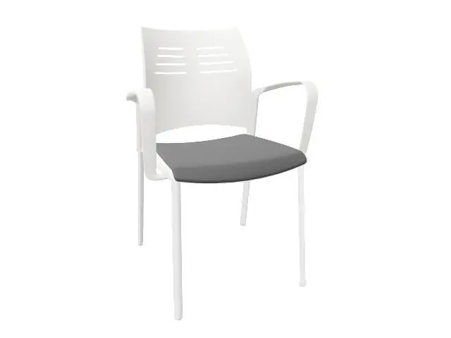 Silla Spacio 4 Patas Acero Blanco, C/Brazo, Carcasa Blanca Asiento Tap. t84 Tela Gris Sp104000T84