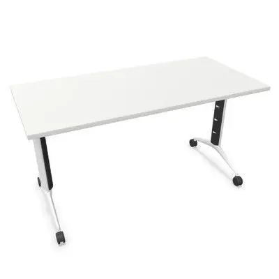 Mesa Trama 140X67 Ruedas Estructura Blanca Tablero Blanco Altura 74