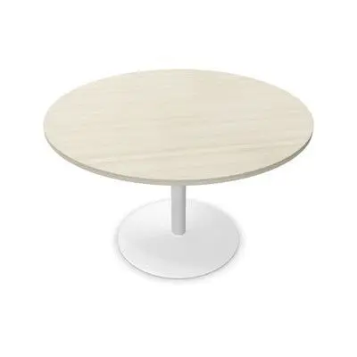 Mesa Tabula Tar-30 Altura 74, Diametro 120Cm, Estructura Blanca Melamina Acacia
