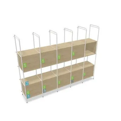Estanteria Modular Tubbe 4X5, 158X210Cm, Porticos Blanca 2 Cajones Huecos S/Lejas Melamina Roble