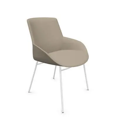Silla Noom S30 Respaldo Medio, 4 Patas Acero Blanco, Tapizado Beige M90