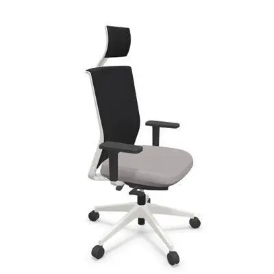Silla Stay Respaldo Harlequin, Brazos Gas, Base-Marco y Lumbar Blanco Tapizado Negro Cabecero B
